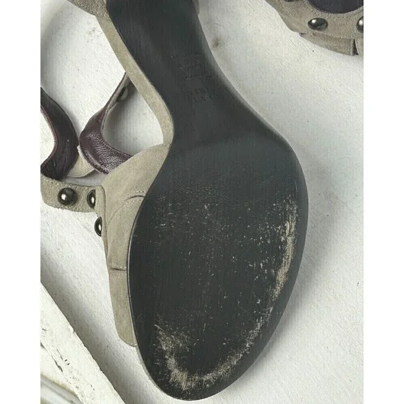 Stuart Weitzman Ratatat Women Suede Stud Sandal Taupe Sz 7.5 4inch Heel Boss Rck - Picture 9 of 12